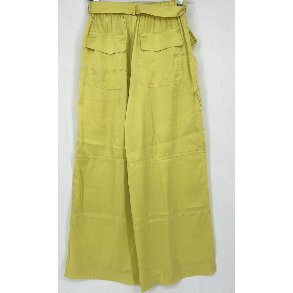 New Hutch Anthro Satin Chartreuse High Belted Wide Culotte Utility Flap Pkt S - Picture 4 of 11
